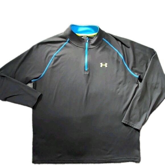 Under Armour 1/4 Zip Pullover Shirt Mens XL Black Blue Heat Gear Loose Sports - Picture 1 of 14
